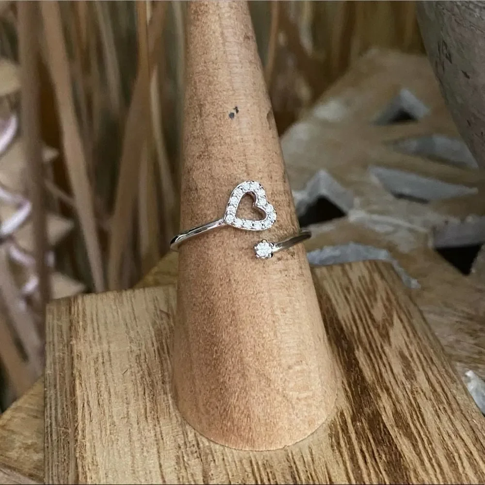 Sterling Silver Heart Cz Wrap Ring Size 7